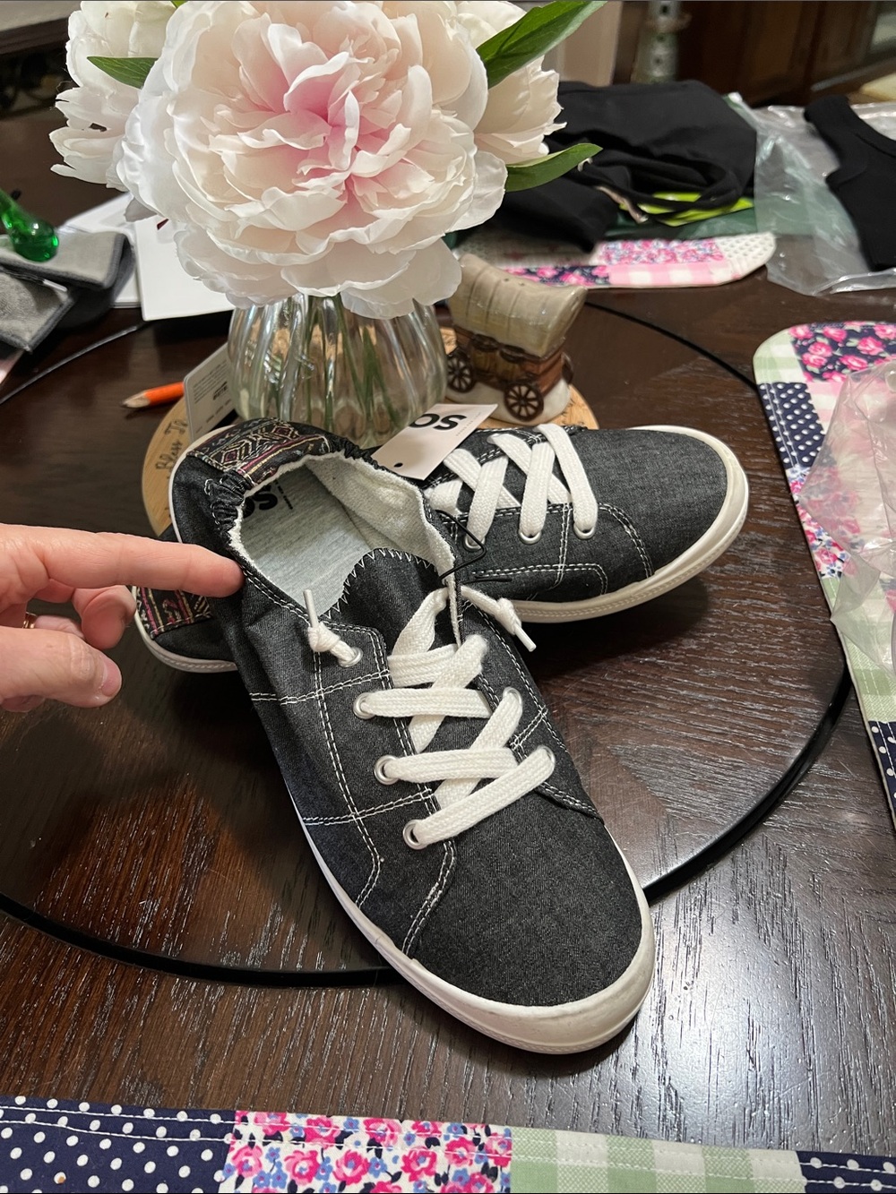 New SO Casual Black Canvas Sneakers with White Laces